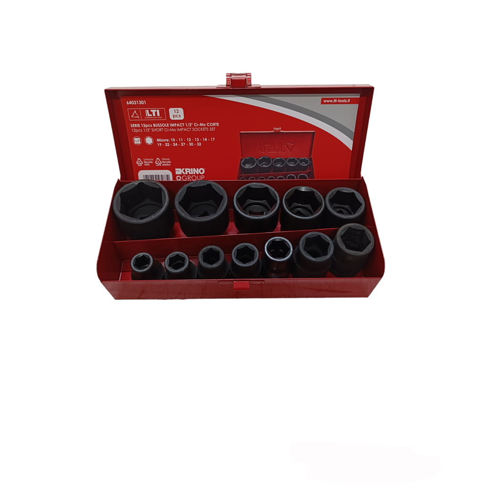 SET 12 PZ BUSSOLE A IMPATTO ATTACCO 1/2" ESAGONALI 10-32 CORTE Cr-Mo LTI KRINO 64031301