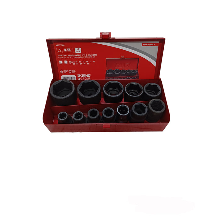 SET 12 PZ BUSSOLE A IMPATTO ATTACCO 1/2" ESAGONALI 10-32 CORTE Cr-Mo LTI KRINO 64031301
