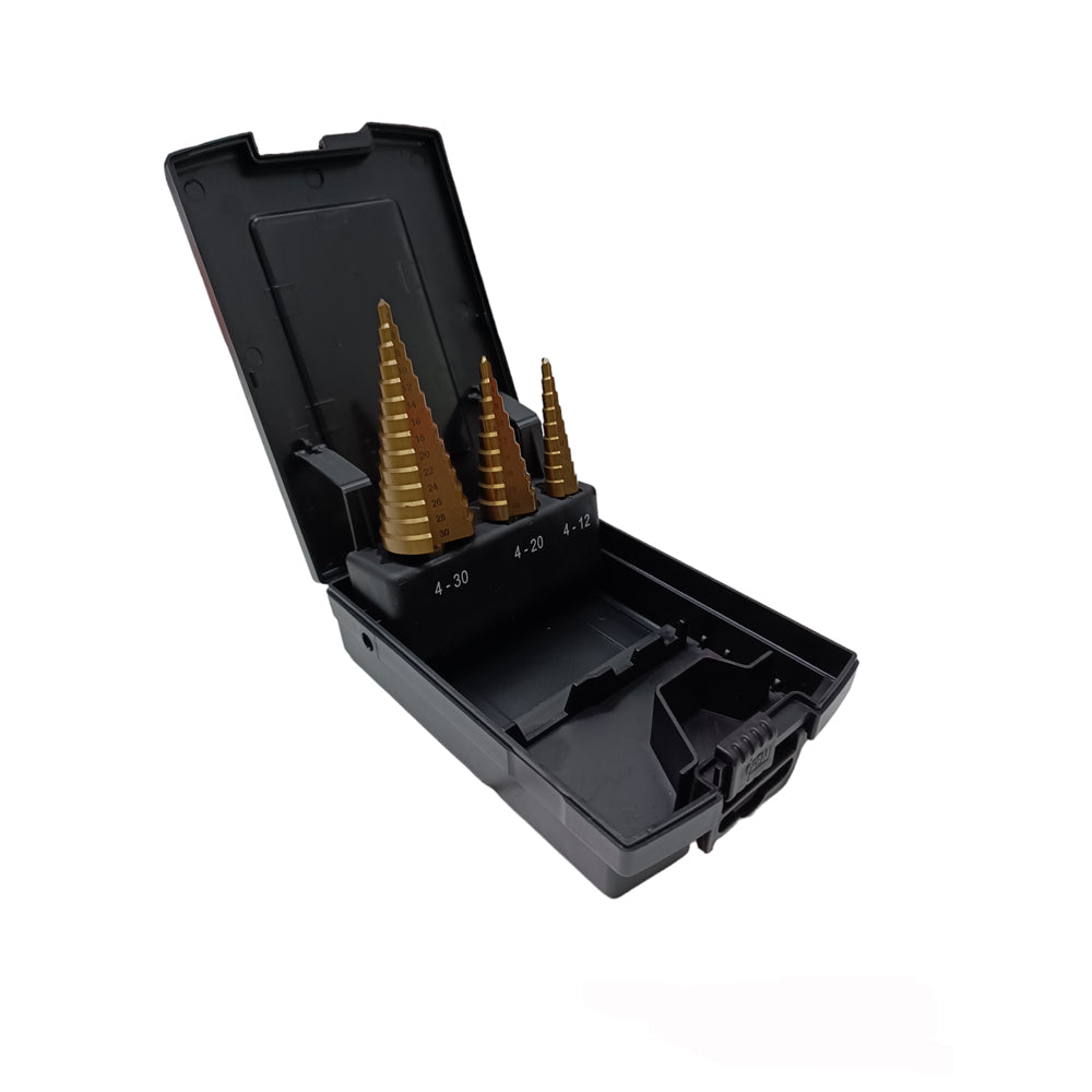 SET 3pz FRESE CONICHE ALLARGAFORO A GRADINO RIVESTITE AL TITANIO 4-30mm KRINO 9204601195001