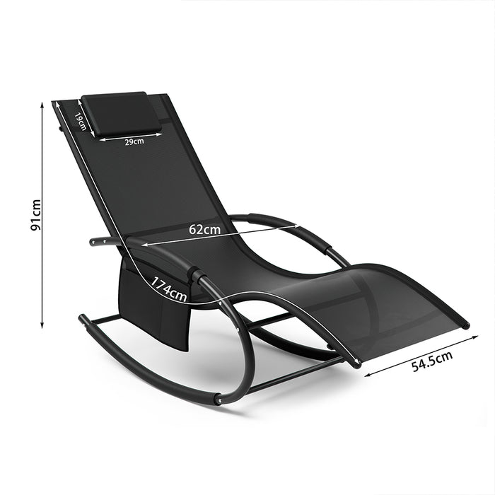 Sedia Sdraio a Dondolo Gravita Zero Lettino Prendisole Giardino Textilene Nero