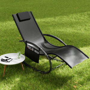 Sedia Sdraio a Dondolo Gravita Zero Lettino Prendisole Giardino Textilene Nero