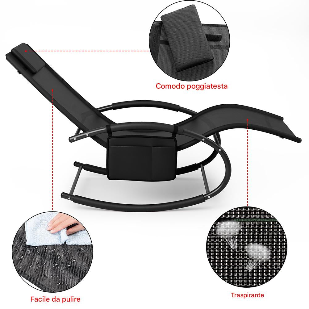 Sedia Sdraio a Dondolo Gravita Zero Lettino Prendisole Giardino Textilene Nero