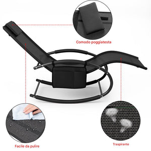 Sedia Sdraio a Dondolo Gravita Zero Lettino Prendisole Giardino Textilene Nero