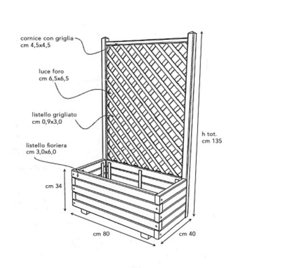 COMPOSIZIONE MARGHERITA 80X40X135h PINO MASSELLO CON TELO IMPERMEABILIZZANTE