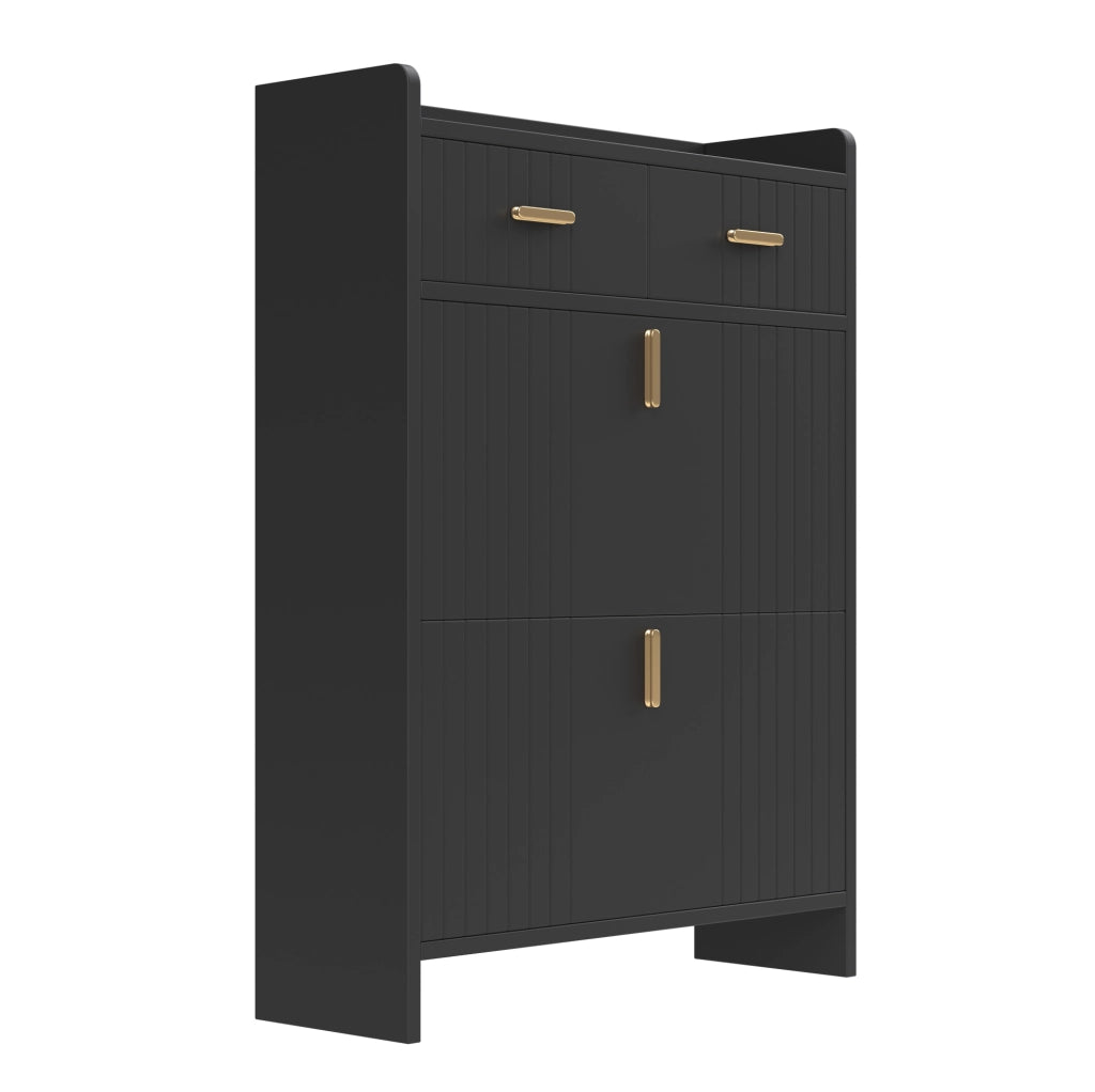 Scarpiera a ribalta 75x24x108，5 cm nera， ingresso， 2 cassetti