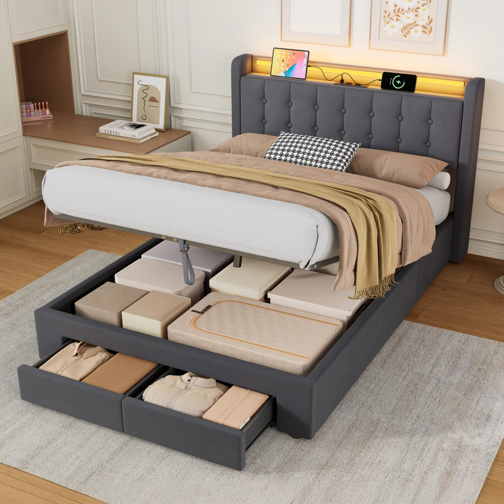 Letto contenitore 140x190 cm, colore grigio