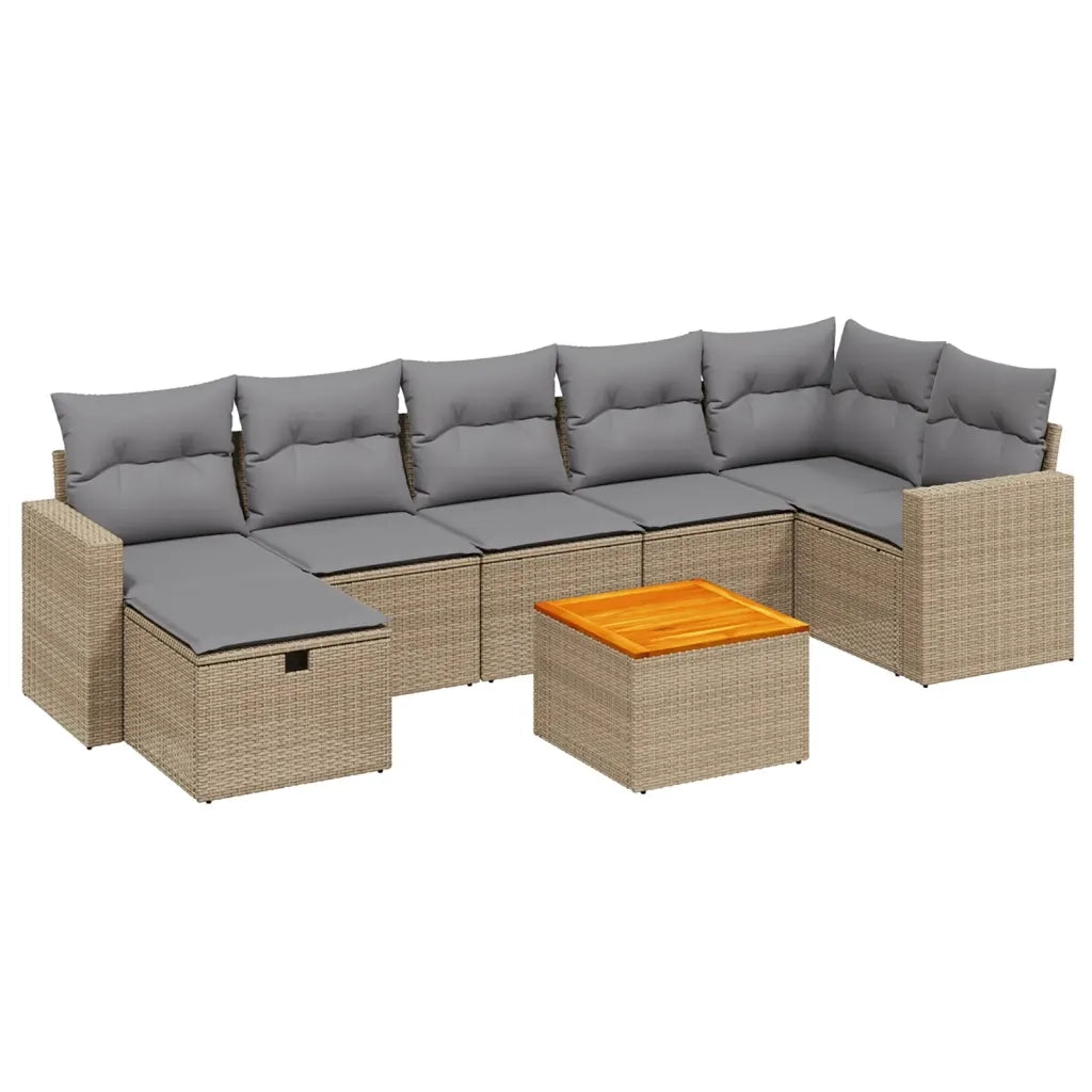 Set Divano da Giardino 8 pz con Cuscini Beige Misto Polyrattan