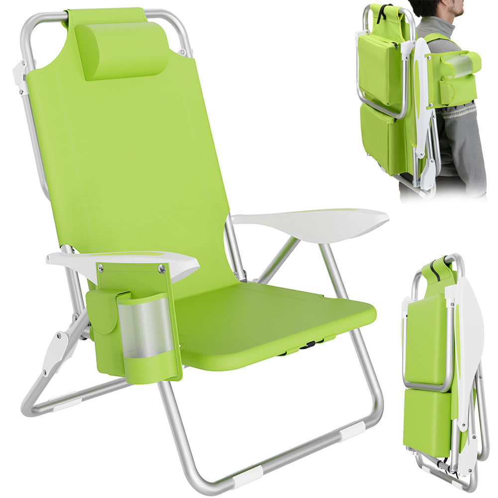 Spiaggina Pieghevole Sedia Spiaggia Alluminio con Borsa Termica Spallacci Verde