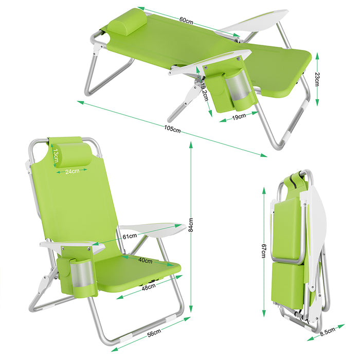 Spiaggina Pieghevole Sedia Spiaggia Alluminio con Borsa Termica Spallacci Verde