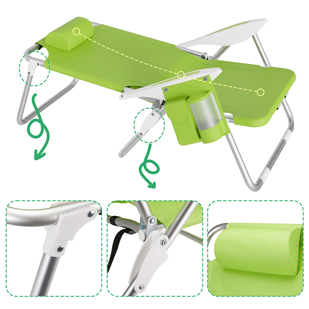 Spiaggina Pieghevole Sedia Spiaggia Alluminio con Borsa Termica Spallacci Verde
