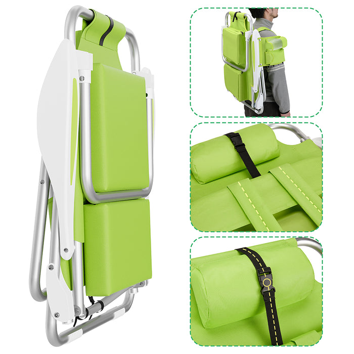 Spiaggina Pieghevole Sedia Spiaggia Alluminio con Borsa Termica Spallacci Verde