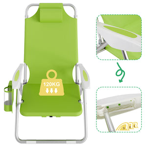 Spiaggina Pieghevole Sedia Spiaggia Alluminio con Borsa Termica Spallacci Verde