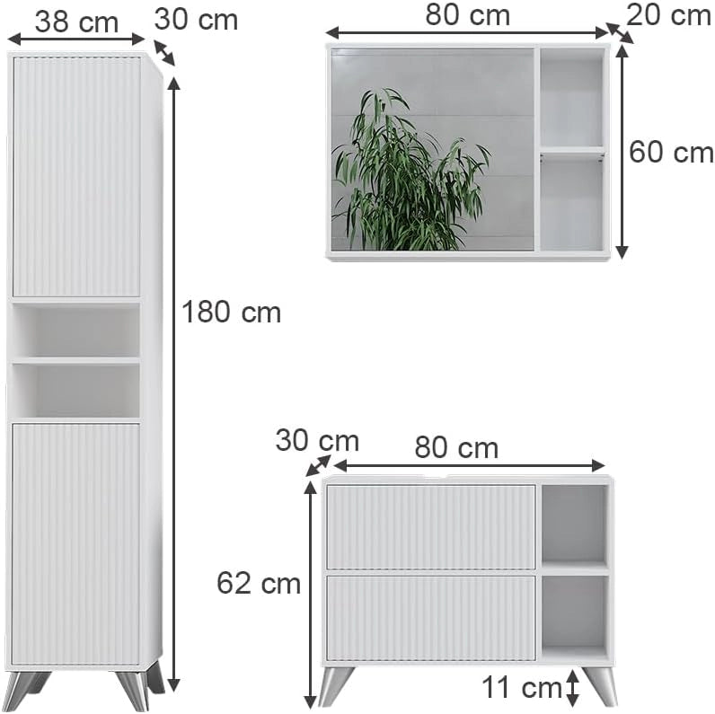 Set di mobili da bagno Leano, Bianco, 80 cm, set 3