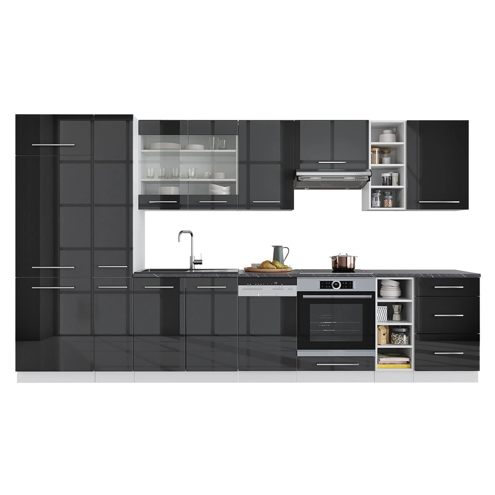 Cucina componibile Fame-Line Antracite lucido/Bianco 355 cm, PL Rovere Vicco