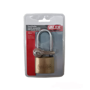 LUCCHETTO SERIE PESANTE OTTONE AD ARCO LUNGO 50mm + 3 CHIAVI VALEX 1960271