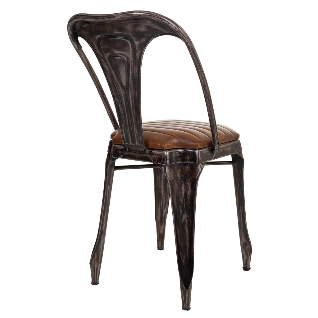 Sedia in metallo e pelle marrone 39x52x84h cm