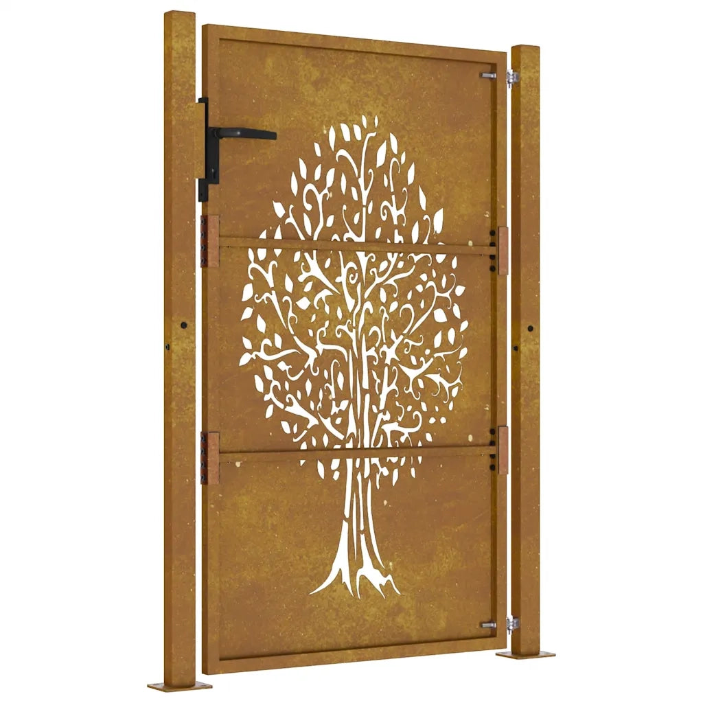 Cancello da giardino 100x150 cm in acciaio Corten con design ad albero 153163