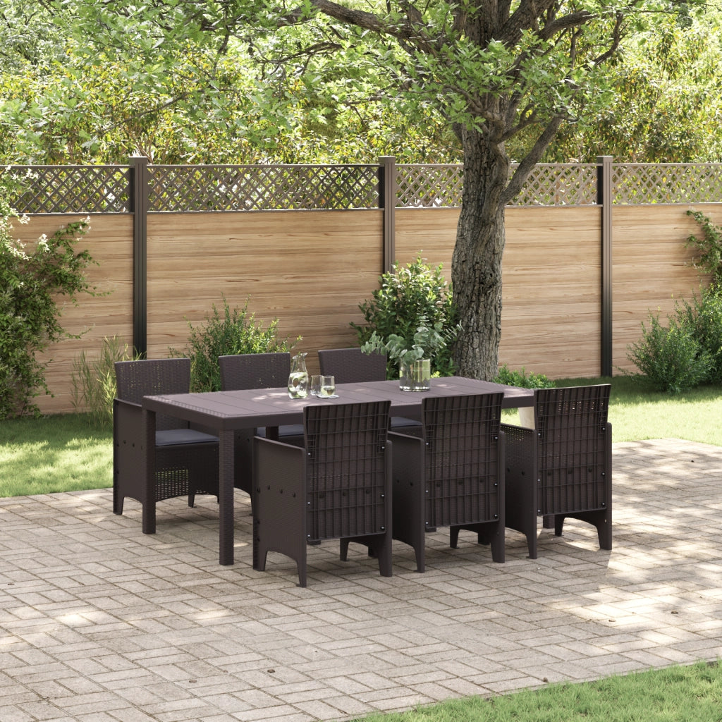 Set da Pranzo da Giardino 7 Pezzi con Cuscini Marrone Polyrattan