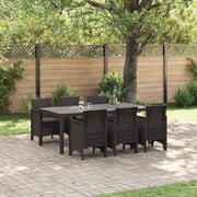 Set da Pranzo da Giardino 7 Pezzi con Cuscini Marrone Polyrattan