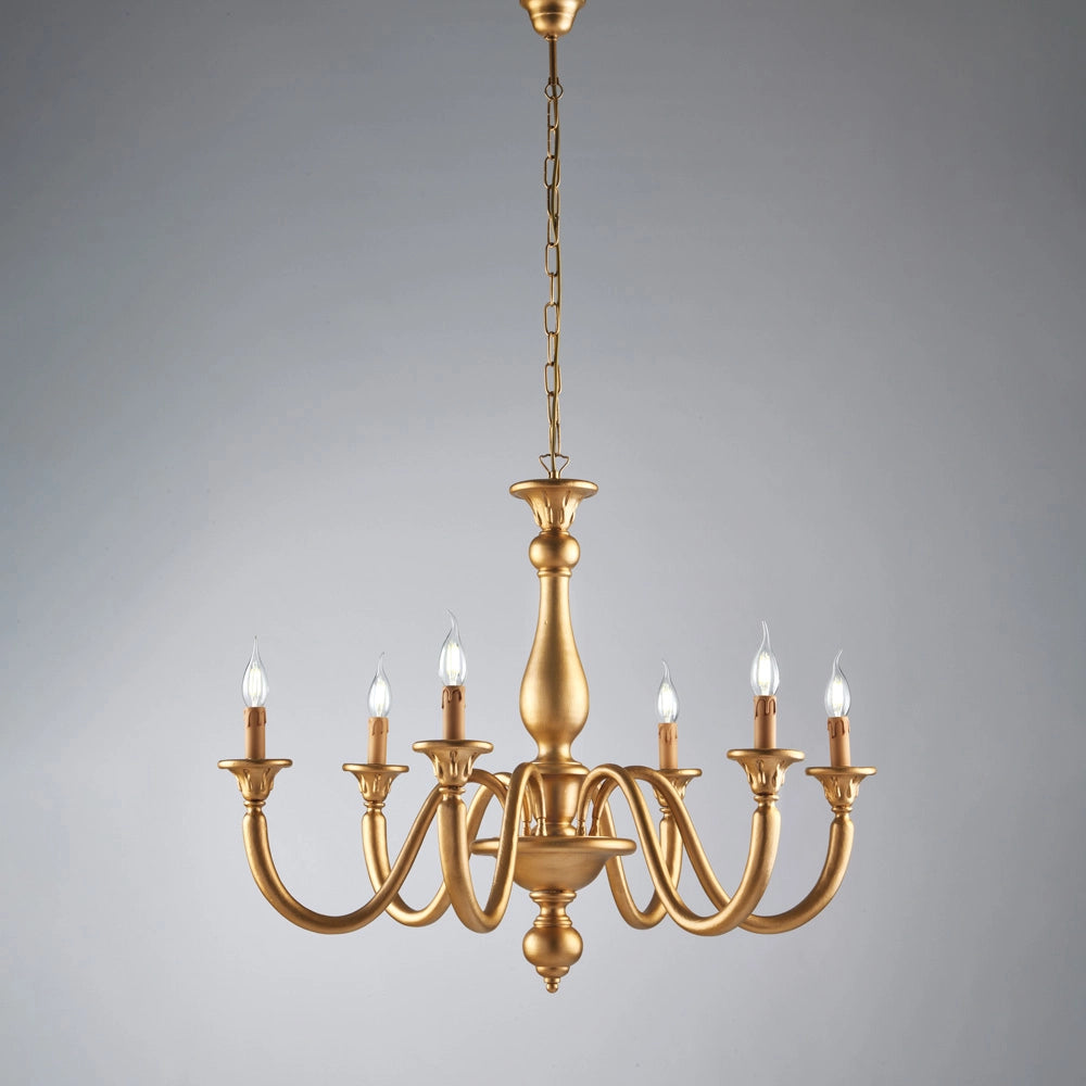 Lampadario in legno oro antico 6 luci 69x86