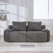 Divano modulare a 2 posti in corduroy grigio scuro; 200x99x80 cm con portabicchiere e tasca laterale
