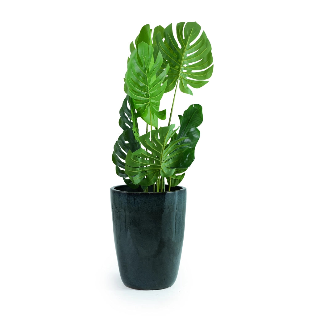Vaso in ceramica smaltata verde muschio Ø38,5 cm H49,5 cm con fori di drenaggio