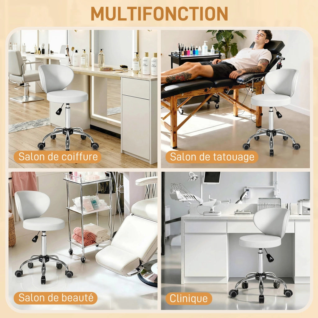 Sgabello con rotelle e schienale regolabile ¨C zephmum ¨C PU 73-88 cm bianco