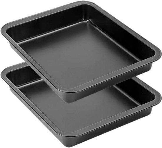 Piatto Quadrato per Torta - Forma per Torta - Pad Antiaderente - Acciaio Inossidabile - Set a 2 pezzi - 25 x 25 cm
