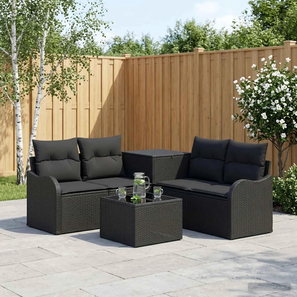 Set di divani 6 pz Nero Rattan sintetico e Acciaio 3447121