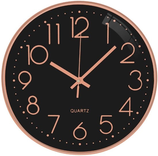 Orologio da Parete Silenzioso 30cm con Funzione di Secondi che Scivolano, per Salotto Camera da Bambini Cucina (Nero Rosato)