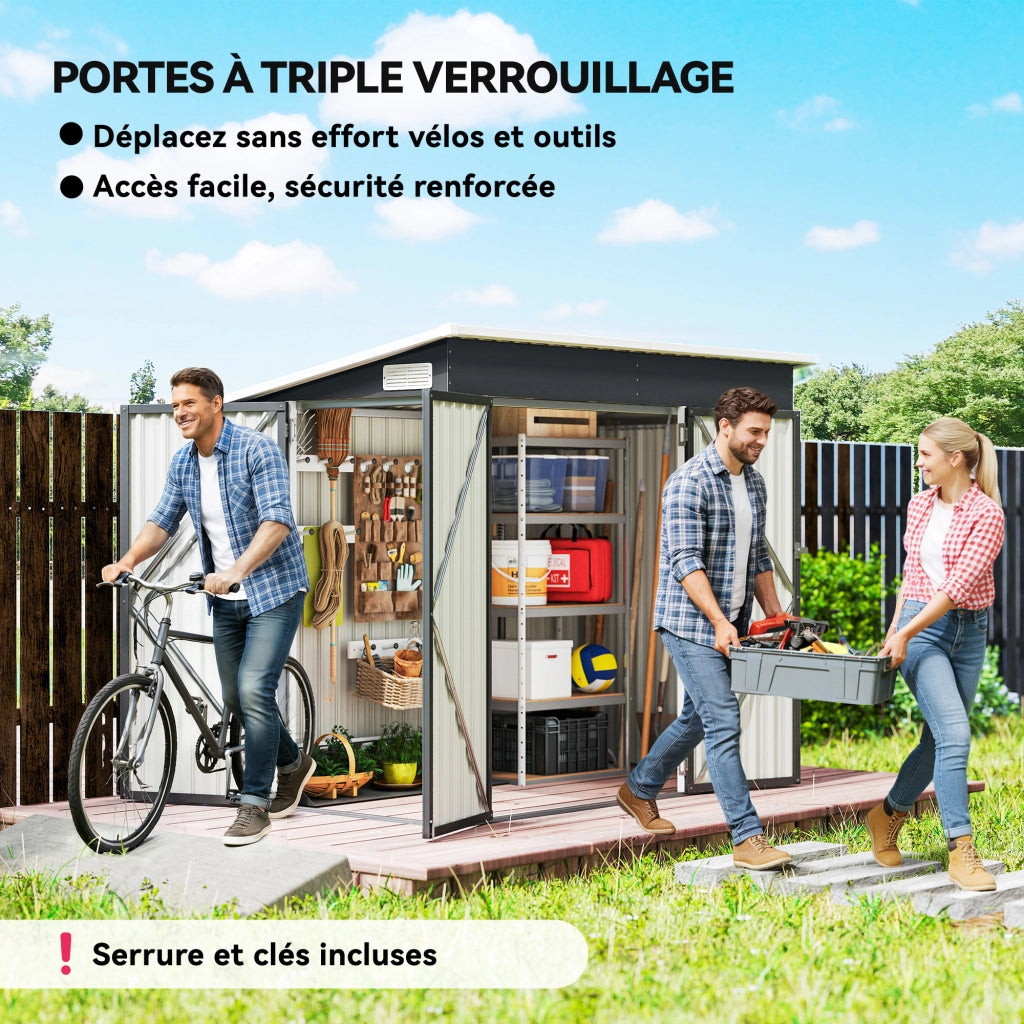 Casetta da giardino in metallo ¨C Xylo ¨C 234x132x185cm grigio con tripla porta
