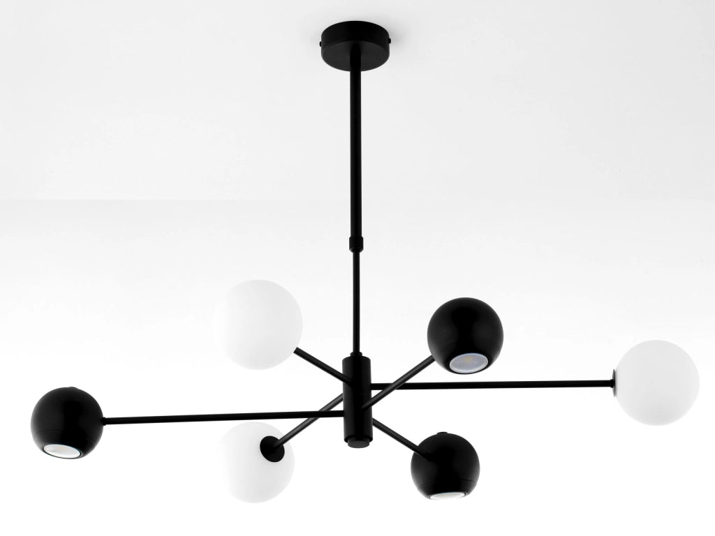 Lampadario MOKA Jupiter nero, 6 luci G9/GU10, sfere