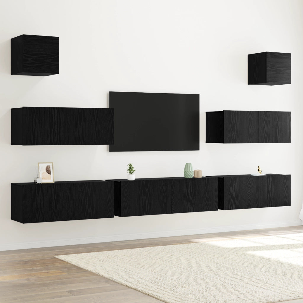 Set di Mobili TV da 7 pezzi da Parete in Rovere Nero in Legno Ingegnerizzato