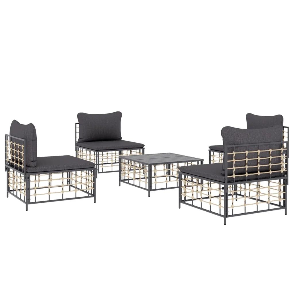 Set Divani da Giardino 5 pz con Cuscini Antracite in Polyrattan 3186711