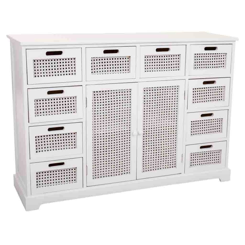 Credenza in legno e rete bianca 113x33x78,5h