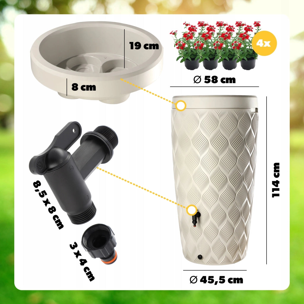 Serbatoio per acqua piovana KADAX da 240 litri, contenitore per acqua con rubinetto e grande recipiente.