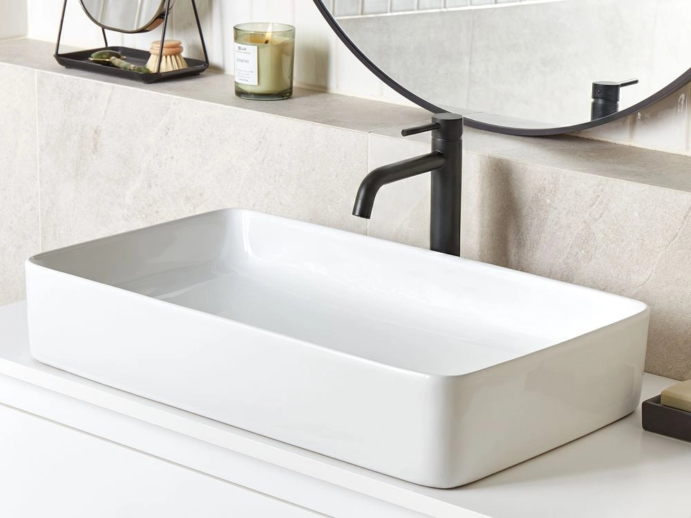 Lavabo da appoggio in ceramica con finitura lucida bianca 610 x 350 mm Lavello da bagno rettangolare