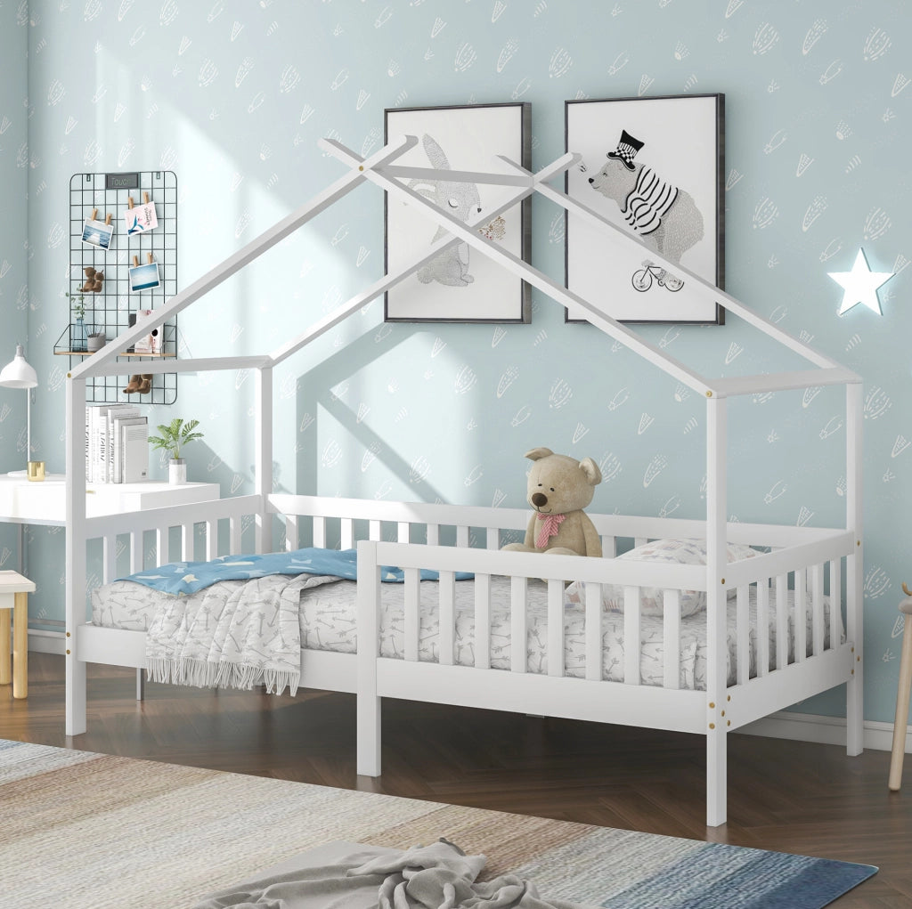 Letto a casetta per bambini 90x200 cm in pino bianco