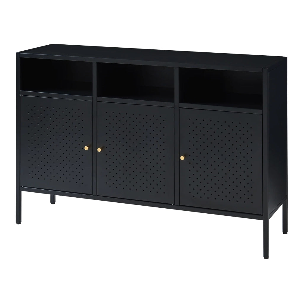 Credenza cassettiera mobile contenitore per soggiorno ingresso camera da letto acciaio 119 x 35 x 80 cm nero 03_0009025