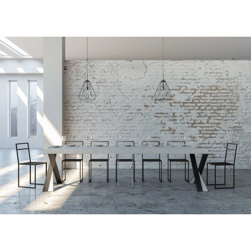 Consolle allungabile 90x40/300 cm Diago Premium telaio Antracite - Bianco Frassino