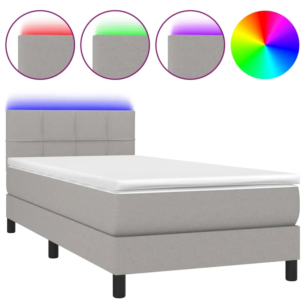 Letto a Molle Materasso e LED Grigio Chiaro 100x200 cm Tessuto 3133133