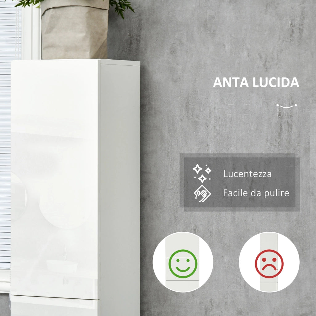 EasyComfort Colonna Bagno con Cassetto e 2 Armadietti Bianco Lucido, 30x28x170cm