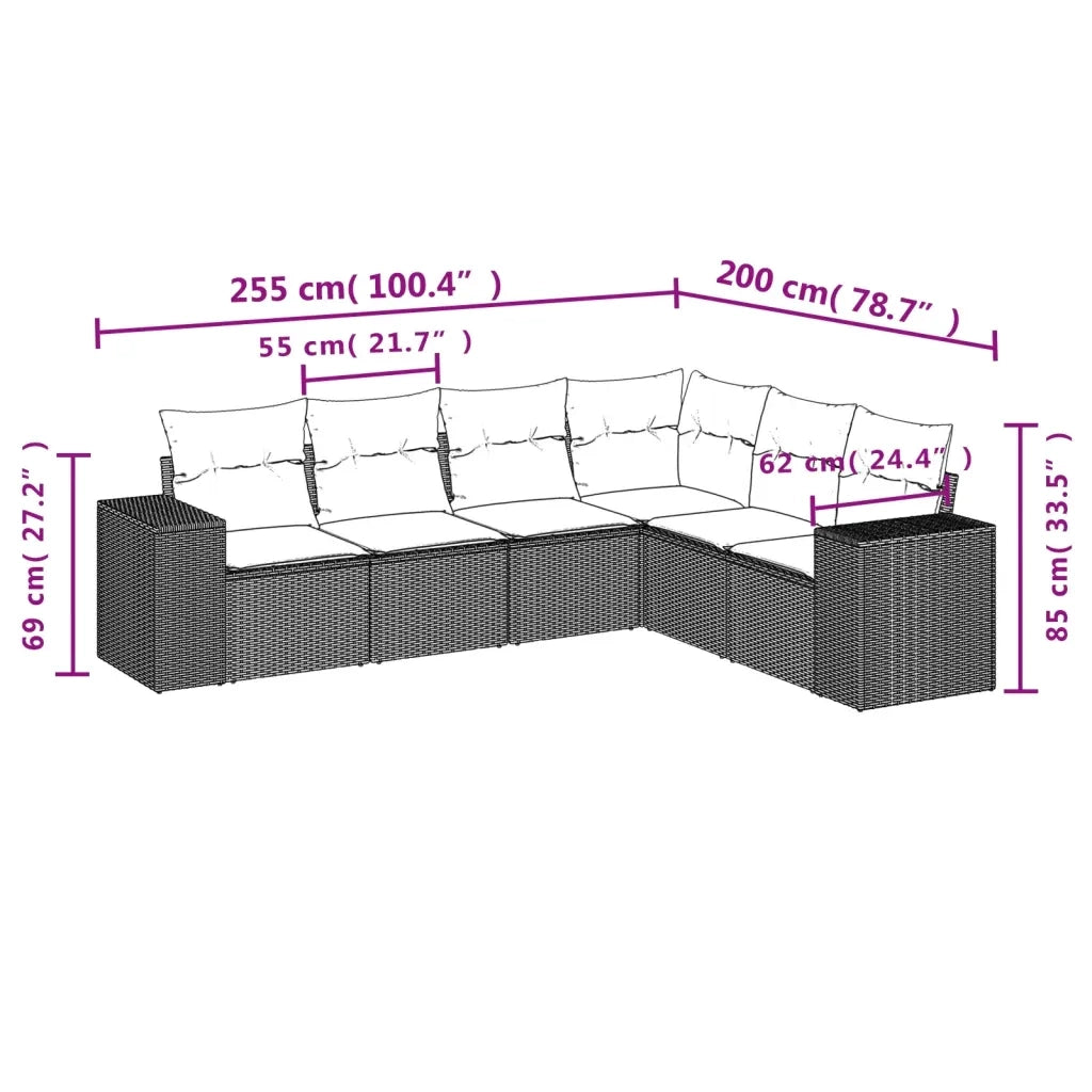 Set Divano da Giardino 6pz con Cuscini Grigio Chiaro Polyrattan