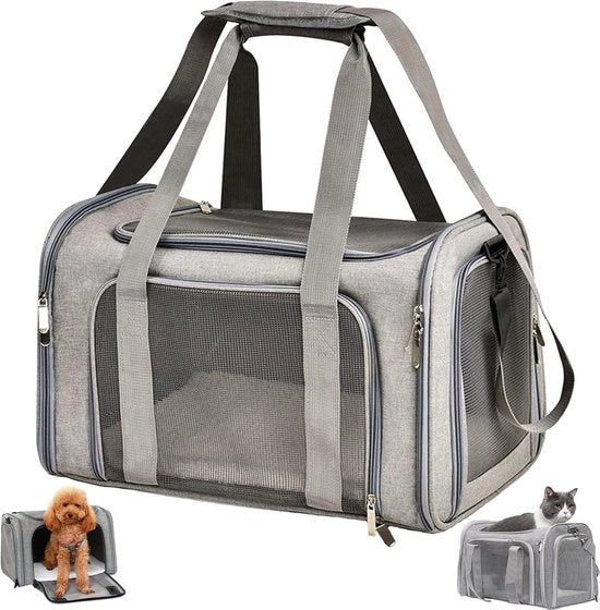 Carriera per gatti e cani - Scatola di trasporto pieghevole portatile - 8 kg per gatti e cani - Dimensioni medie per gatti e cani - Grigio - 50 x 34 x 34 cm