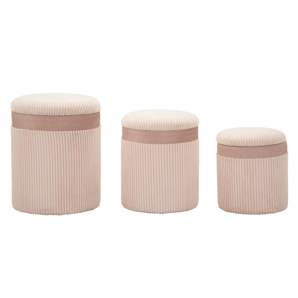Set di 3 Pouf VKH769, Rosa, MDF, 40,5x40,5x49,5 cm