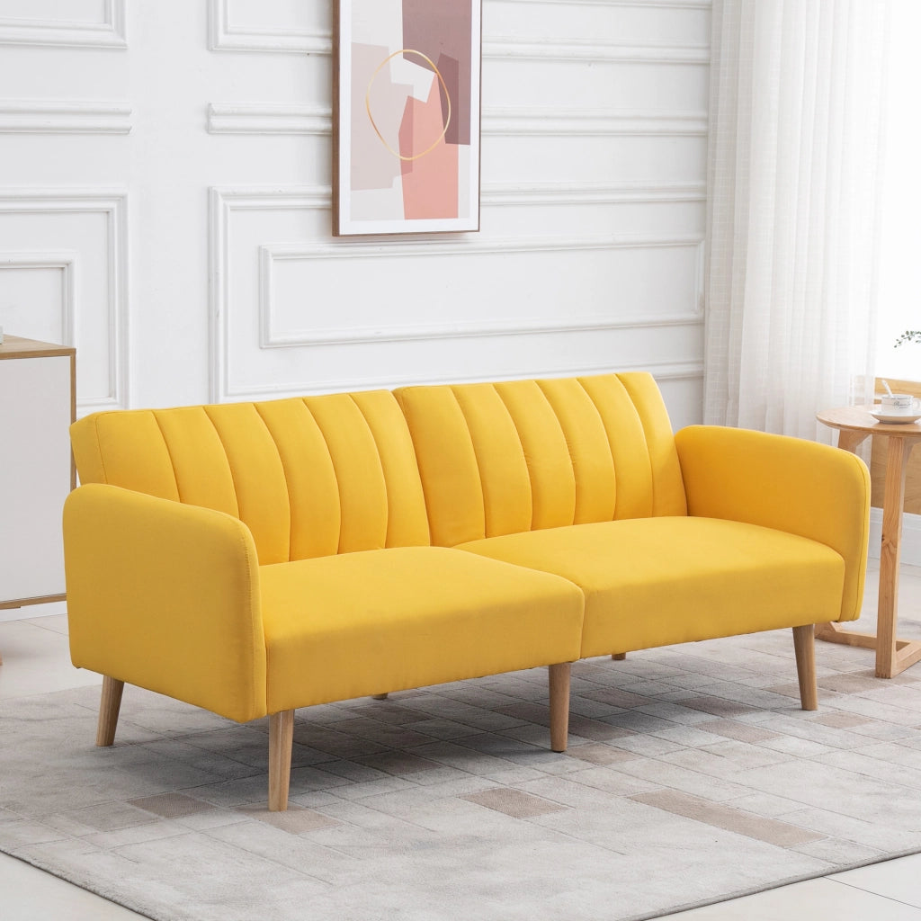Divano Letto Moderno ¨C zephmum ¨C 173x75x73 cm Tessuto Giallo con Respaldo Regolabile