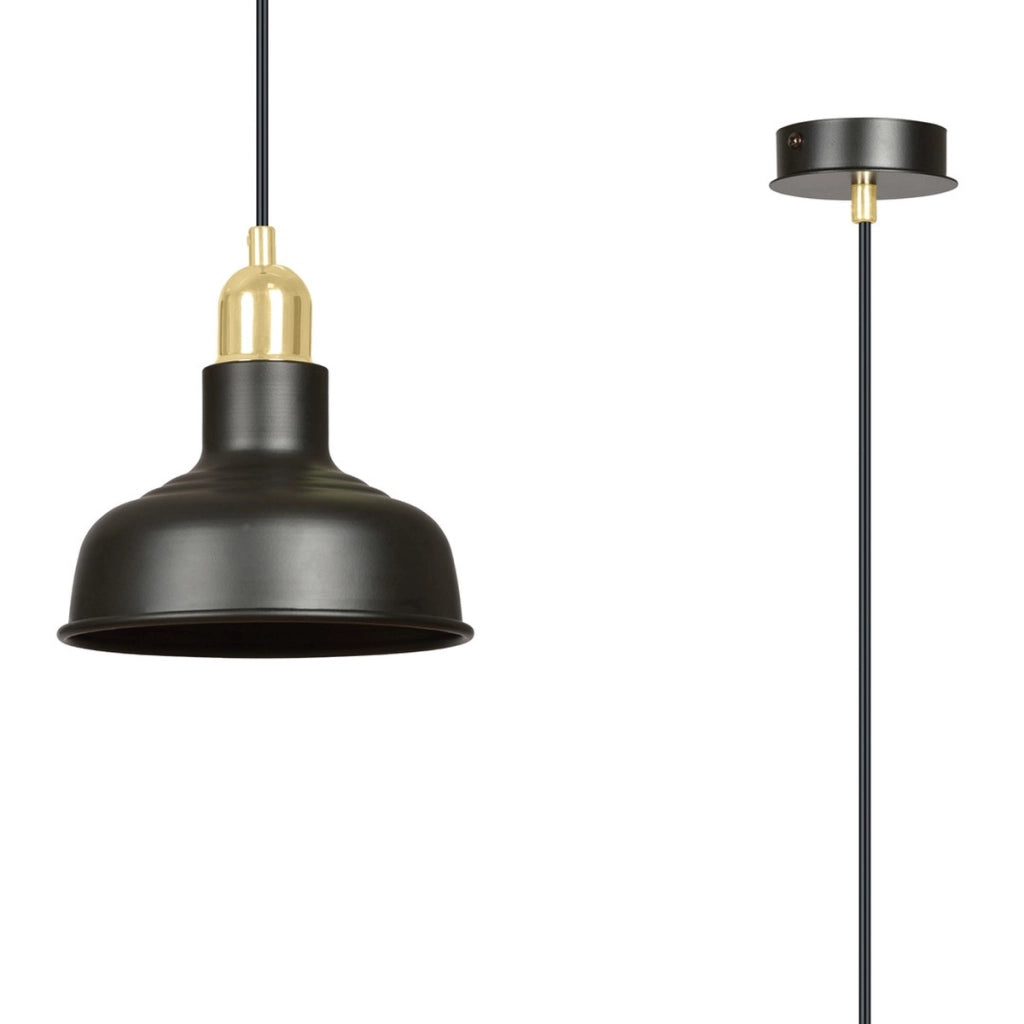 Lampada a sospensione IBOR in acciaio nero opaco e dettagli oro