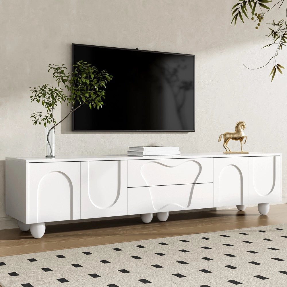 Mobile TV con Gambe in Legno ¨C Xylo ¨C Bianco, 180 cm