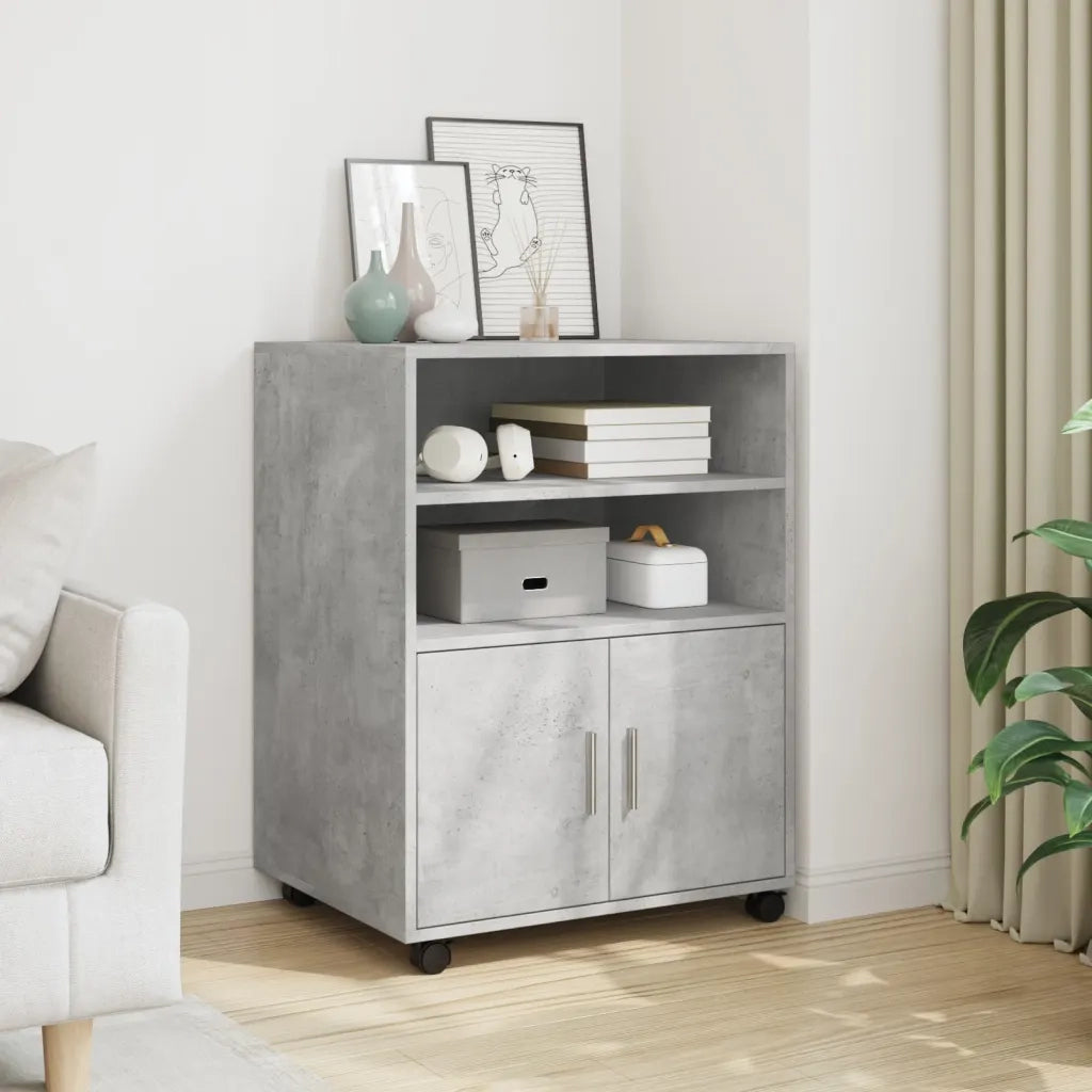 Mobiletto con Ruote Grigio Cemento 60x48x81 cm in Truciolato 853167
