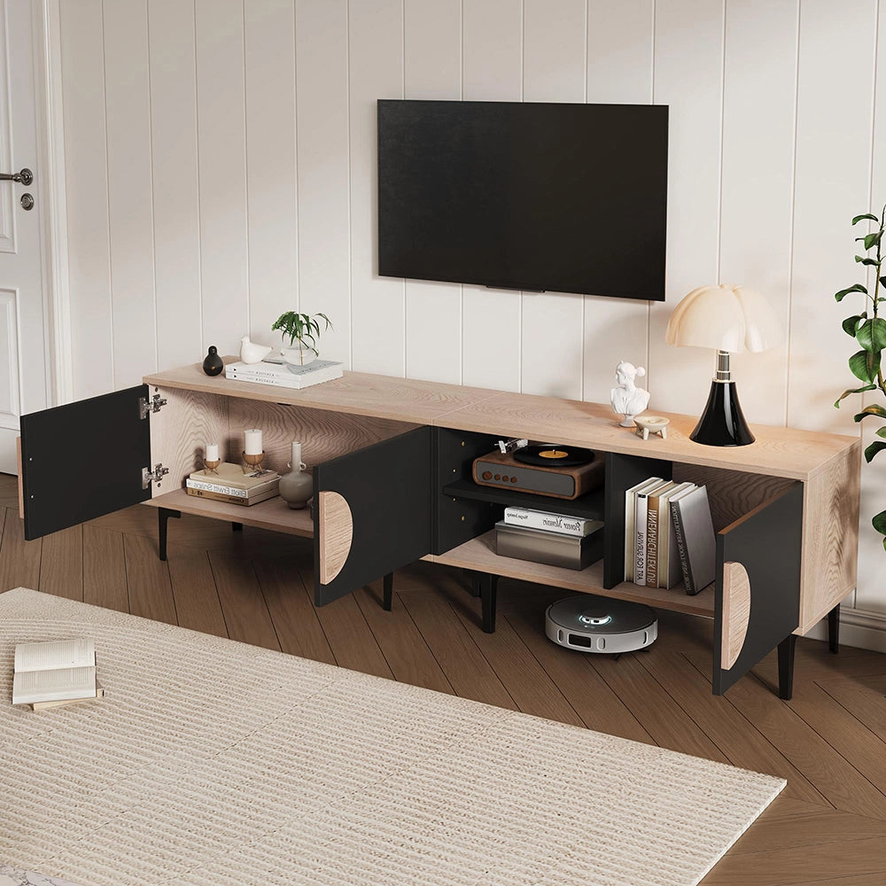 Mobile TV Basso 180x35x49cm - Xylo - 2 Ante, Colore Legno e Nero, fino a 80"